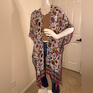 Ruginnr floral open front boho lightweight poncho kimono one size.